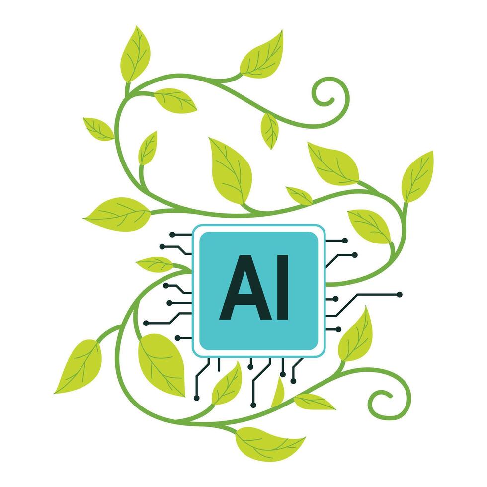 Artificial Intelligence Symbol Connected With Green Leaves Vines vector