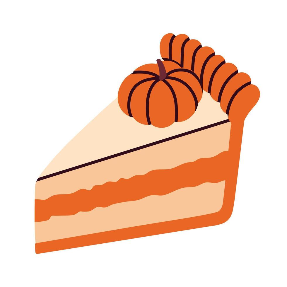 Pumpkin pie spice with creamy layers and a small pumpkin decoration on top. Warm orange and beige tones capture the autumn vibe, ideal for Thanksgiving or fall-themed designs. vector