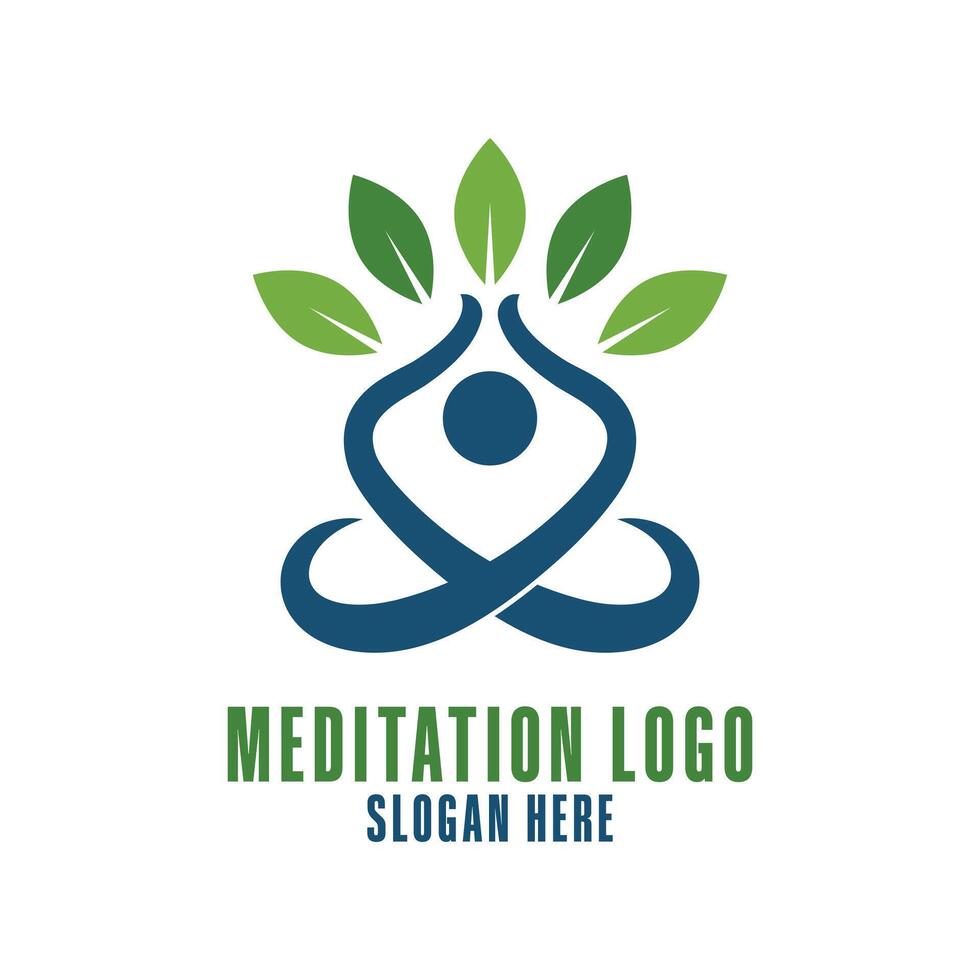 meditation logo design concept with person and leaves vector
