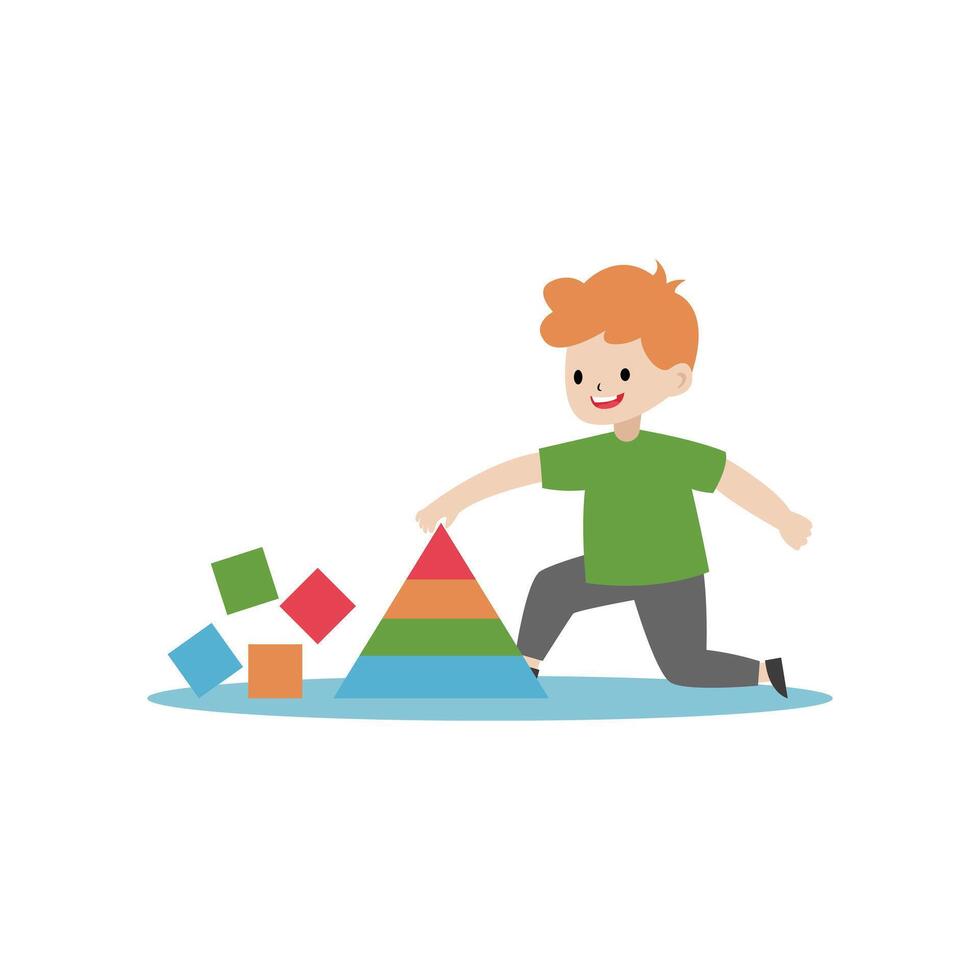 illustration design children playing with block pyramid vector