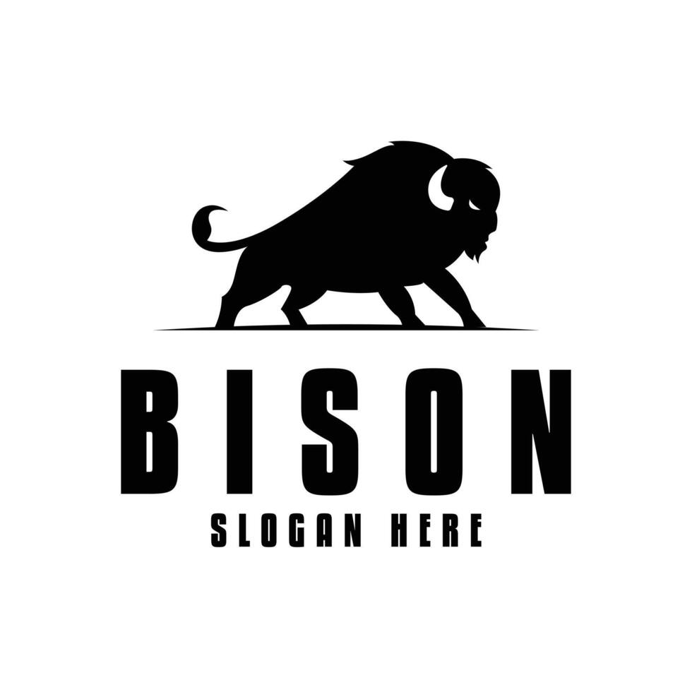 bison buffalo bull logo design concept silhouette style vector