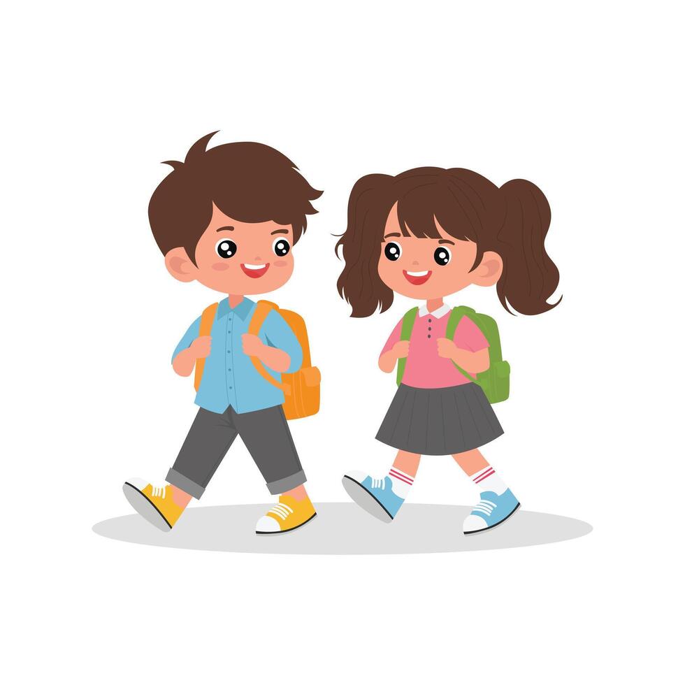 illustration cute cartoon kids back to school flat style vector