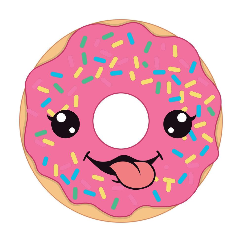 Cute pink donut with sprinkles and happy face vector