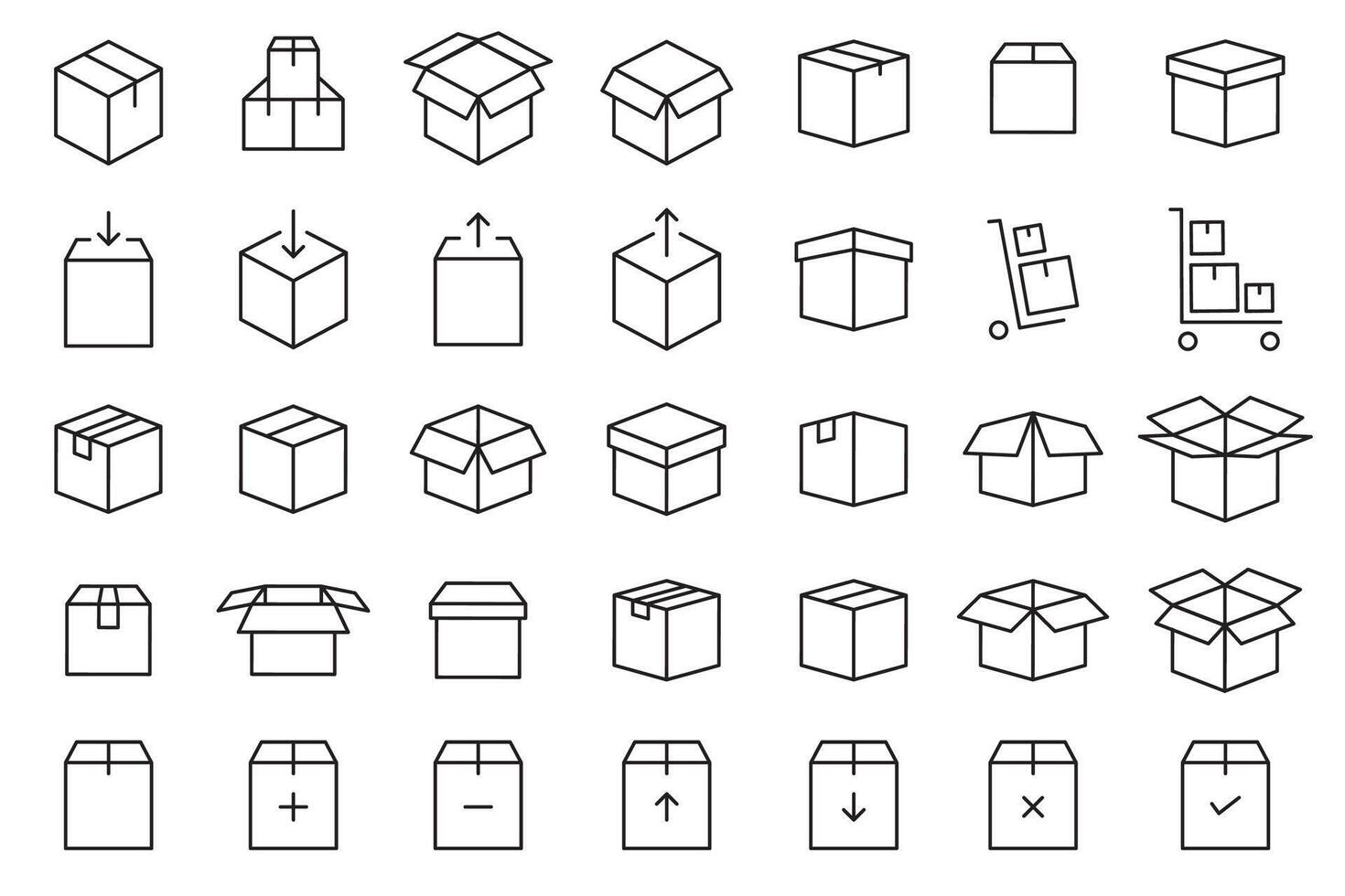 Set Boxes Outline Icons. Box symbol. vector