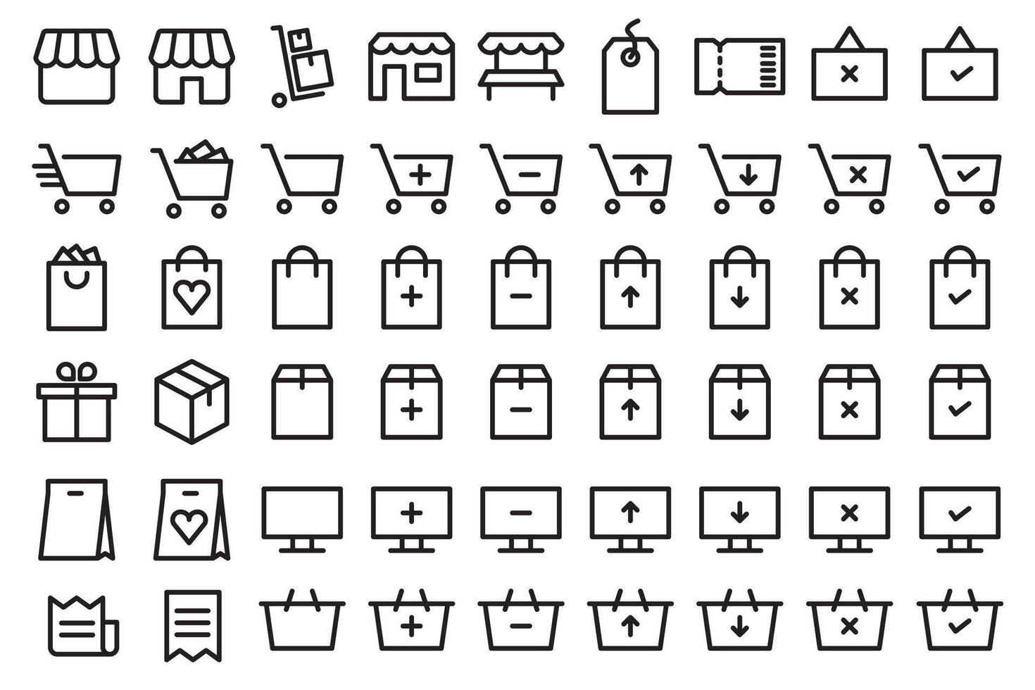 Set of icons related to commerce, sales, stores and shopping. Symbols for your web business. vector