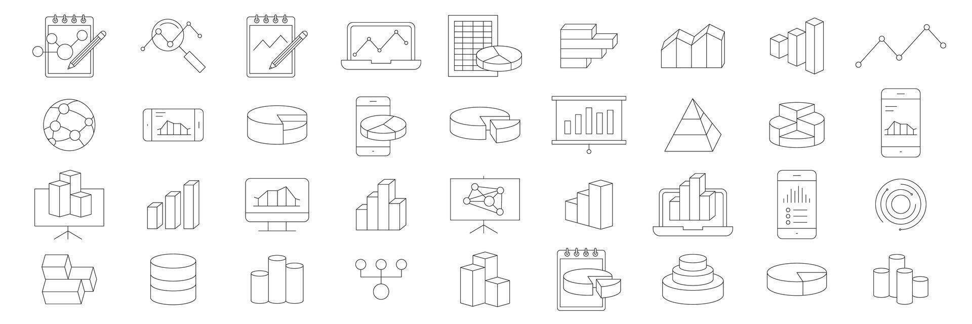 A set of different types of graphs and charts vector