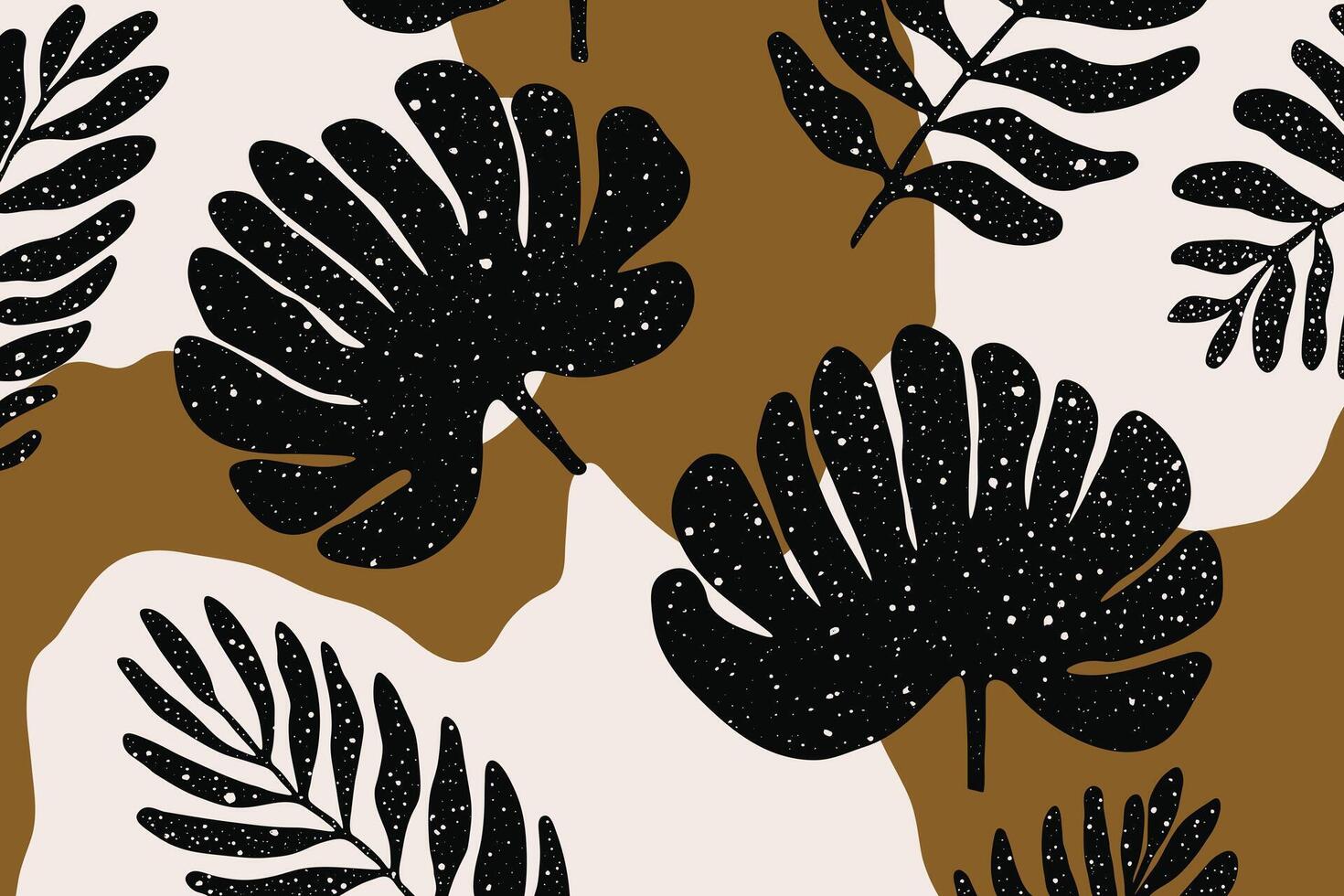 Hand drawn exotic jungle plants pattern. Minimal abstract horizontal background in neutral earth colors. Contemporary collage vector