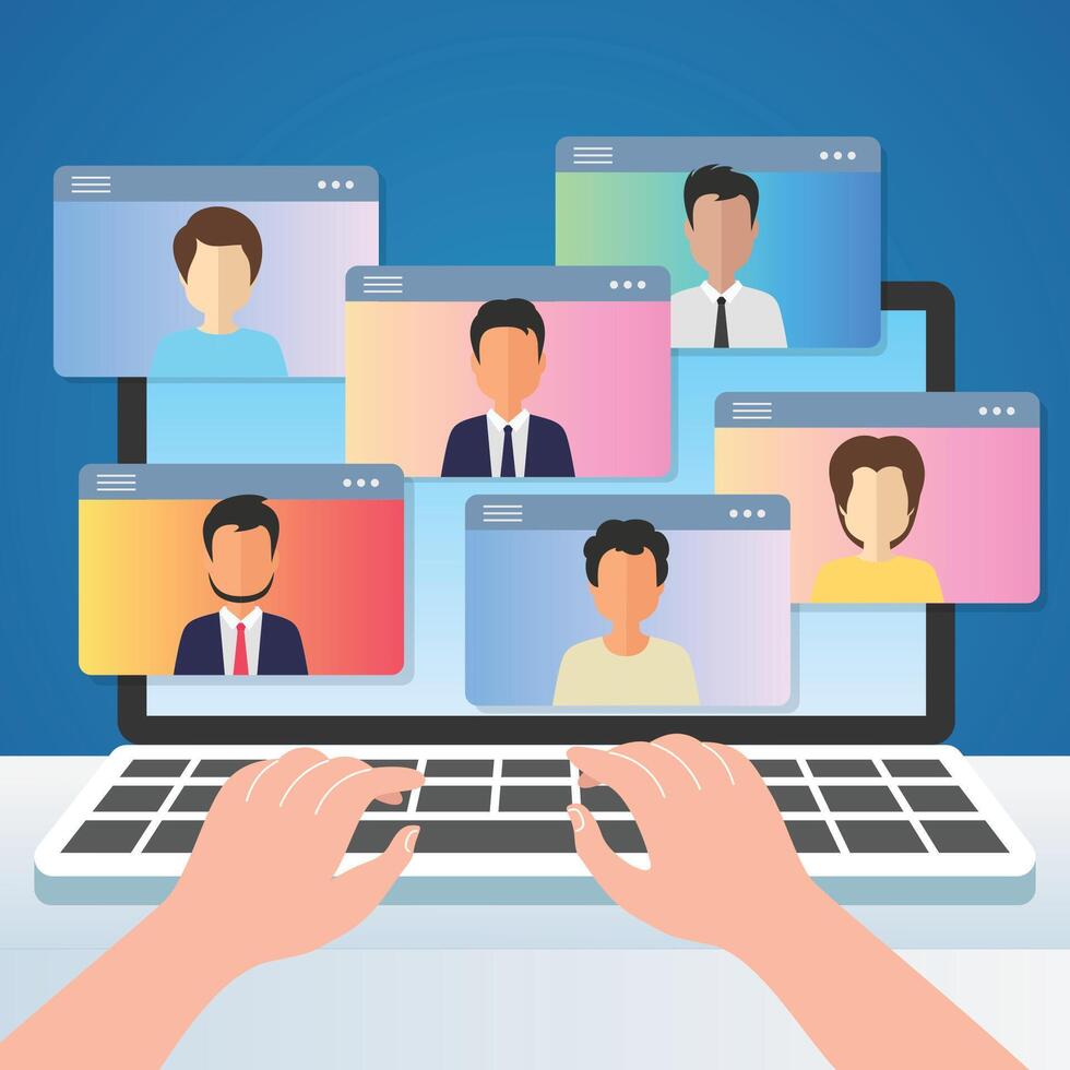 online meeting people connecting together conference remote working on laptop work from home and work from anywhere vector