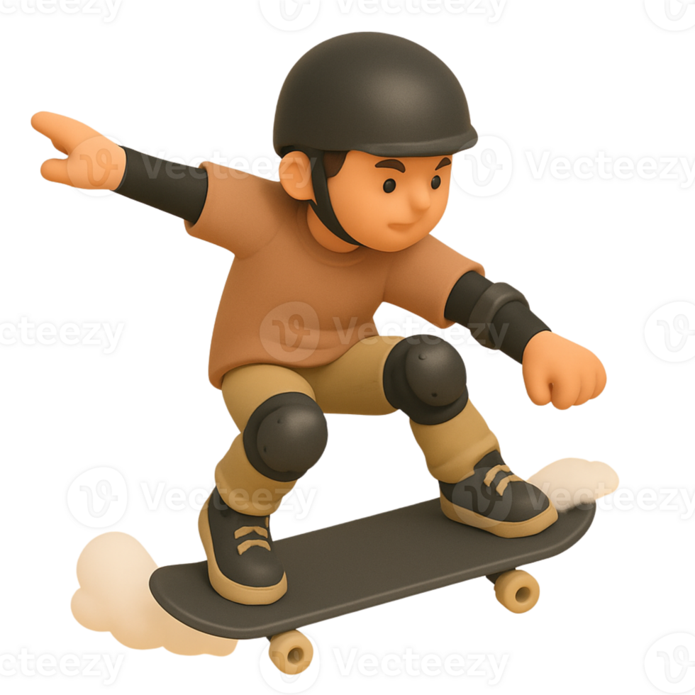3D Cartoon Skateboarder Doing Trick - Urban Skate Park Adventure png