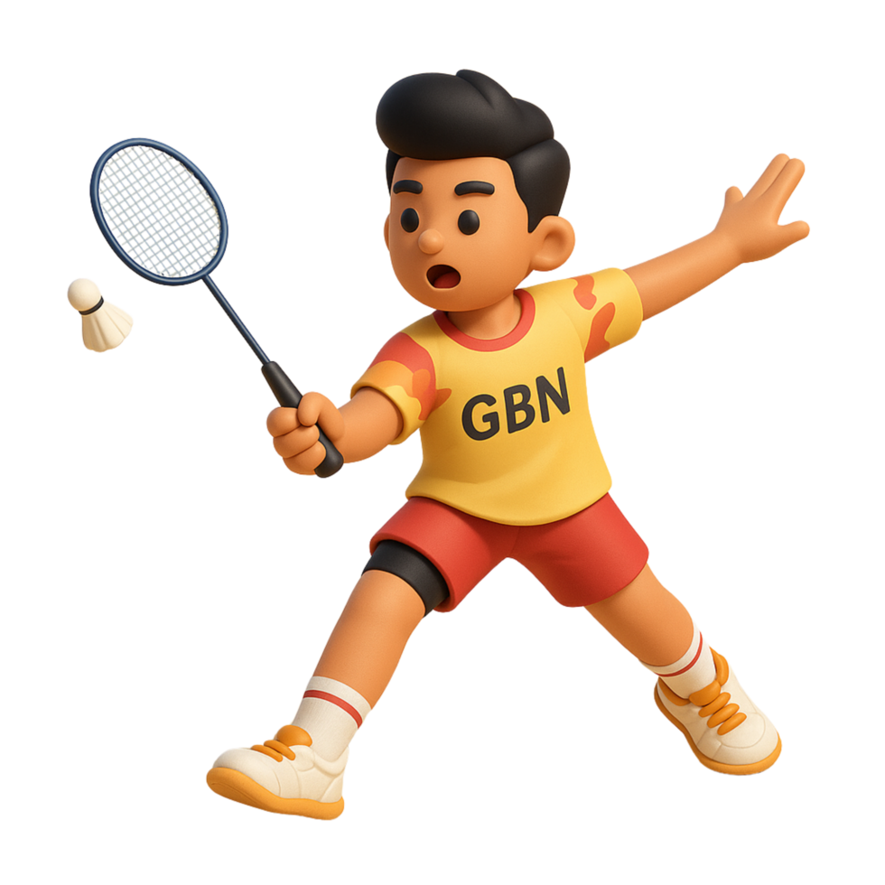 3D Cartoon Badminton Player About to Smash Shuttlecock - Intense Match png