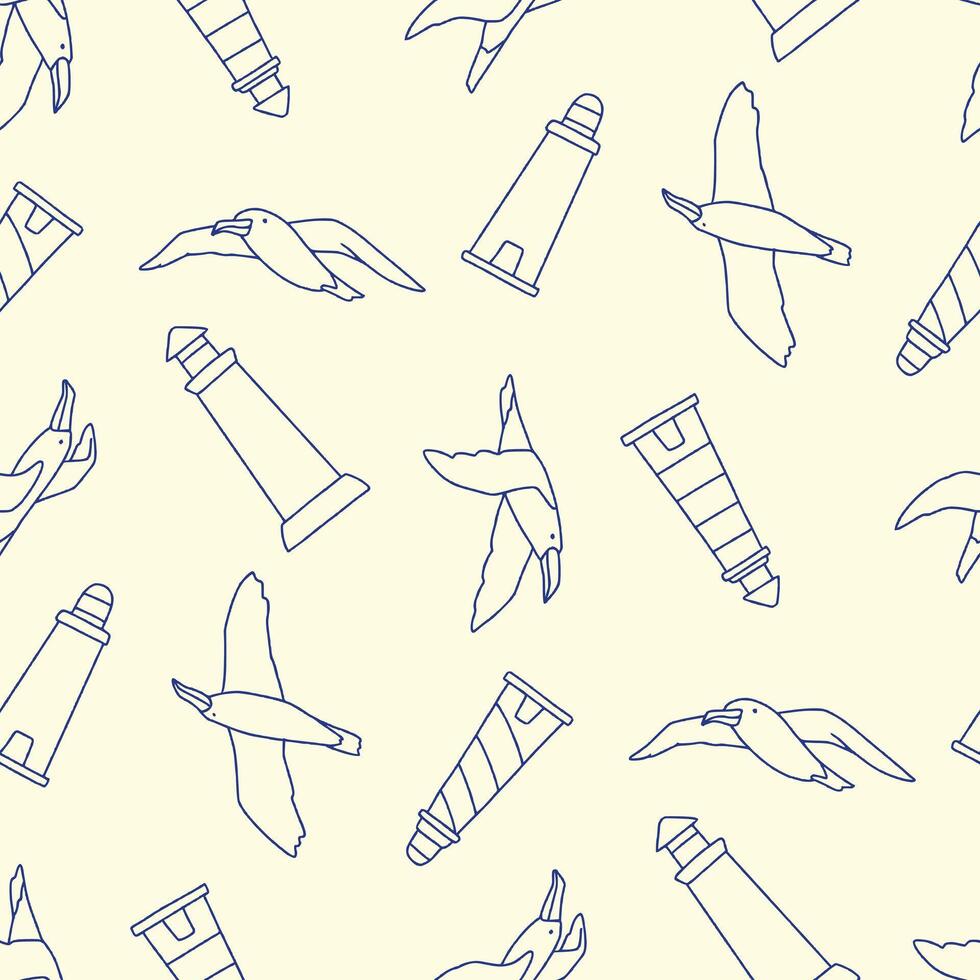 Outline Seamless Pattern of Albatross Animal Lighthouse Background for Fashion Wrapping Print Fabric vector