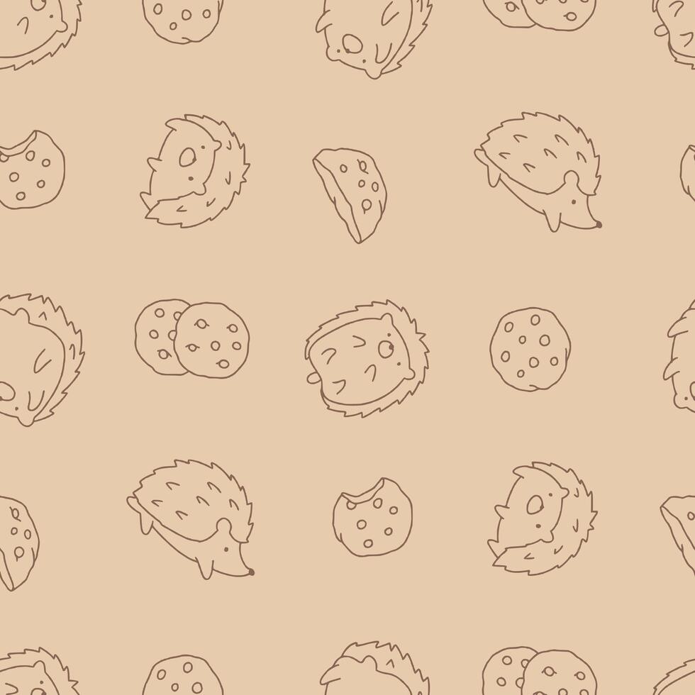 Outline Hedgehog Animal Cookies Pattern Illustration Seamless for Background Wallpaper vector