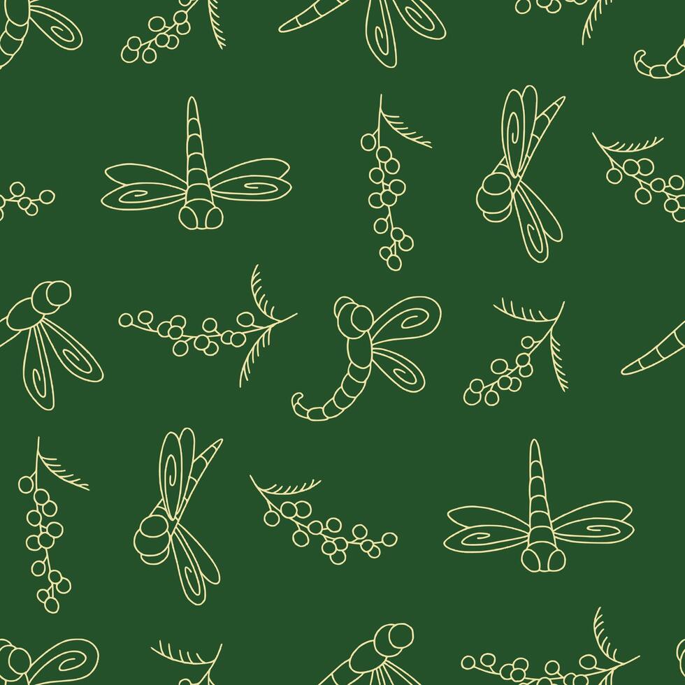 Outline Seamless Pattern of Dragonfly Animal Mimosa Background for Fashion Wrapping Print Fabric vector