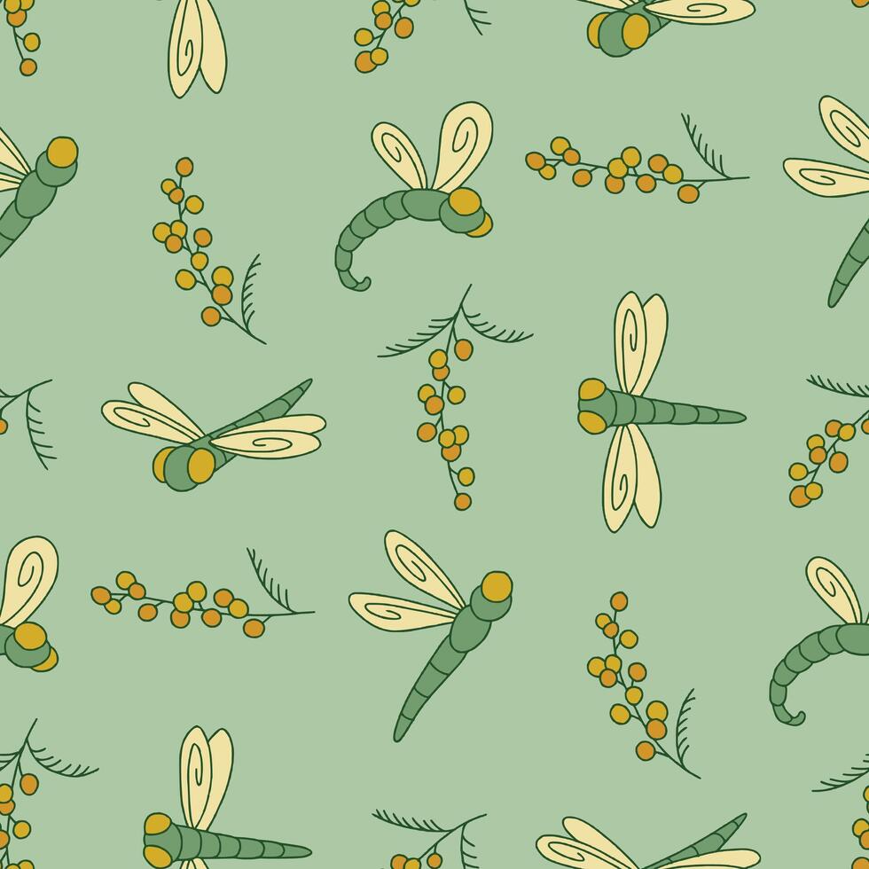 Seamless Pattern of Dragonfly Animal Mimosa Background for Fashion Wrapping Print Fabric Surface vector