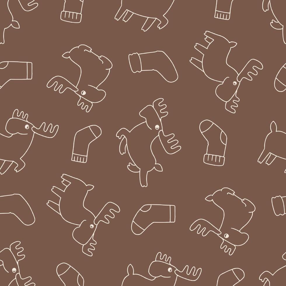 Outline Moose Animal Sock Pattern Illustration Seamless for Background Wallpaper Packaging vector