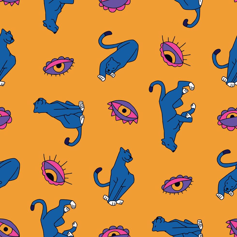Seamless Pattern of Panther Animal Eye Background for Fashion Wrapping Print Fabric Surface vector