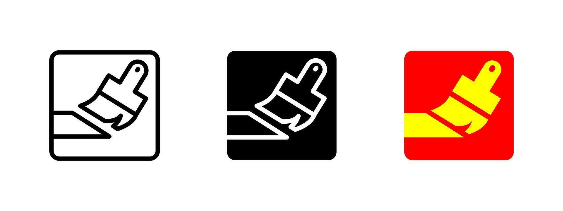 Painted area sign icon. Diagonal brush stroke indicating freshly painted surface illustration. Used to warn about wet or coated areas symbol. Maintenance and restricted access pictogram. vector