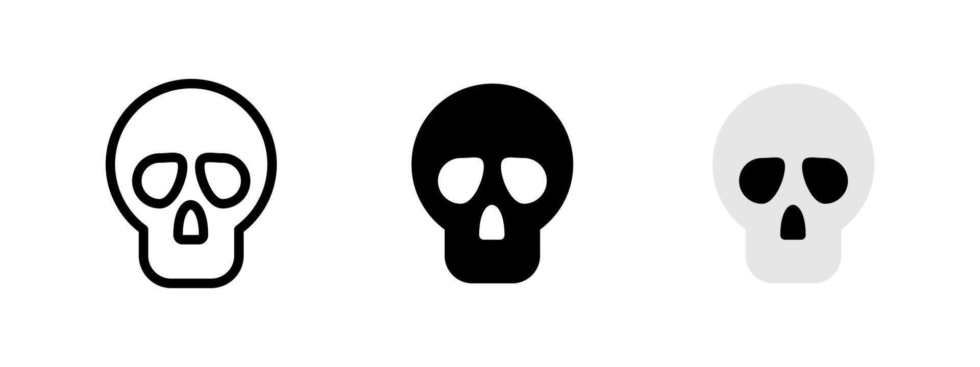 Skull icon. Simplified human skull with hollow eye sockets and nasal cavity illustration. Symbol of death, danger, or toxicity. Used in warnings, Halloween themes, and horror concepts. vector