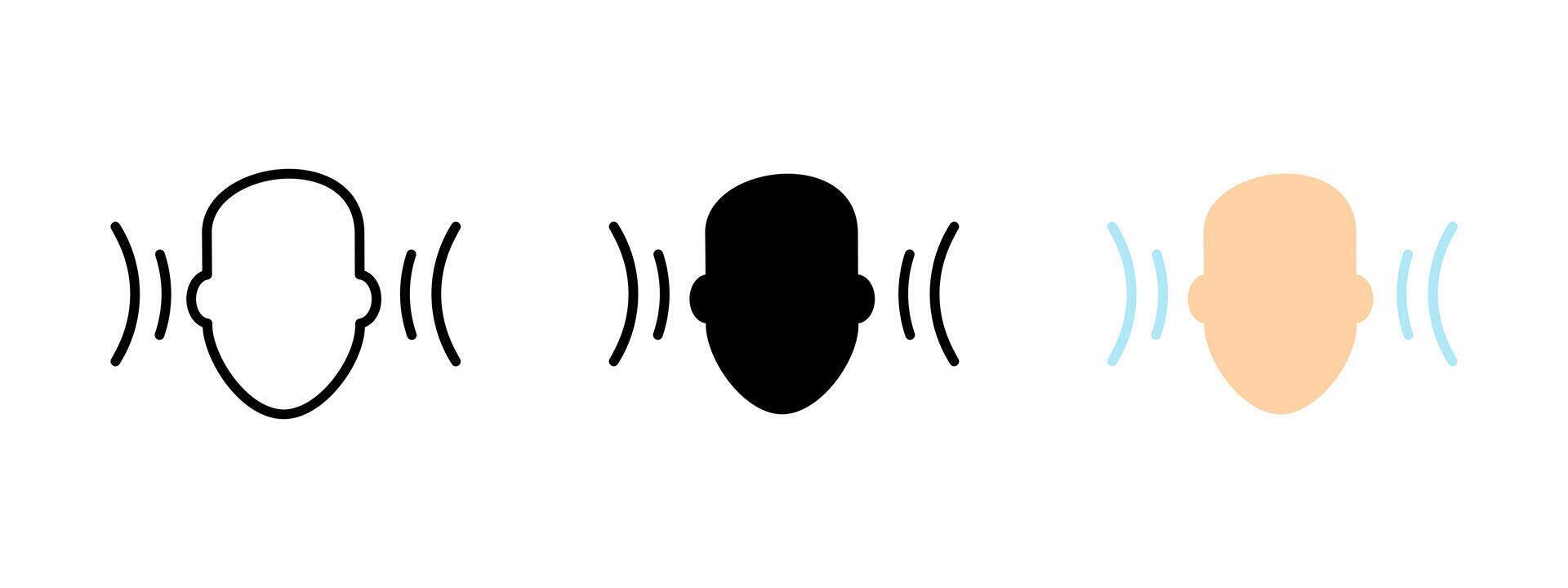Hearing icon. Human head with sound waves on both sides illustration. Auditory perception and listening ability symbol. Sound detection and focus sign. Audio awareness pictogram. vector