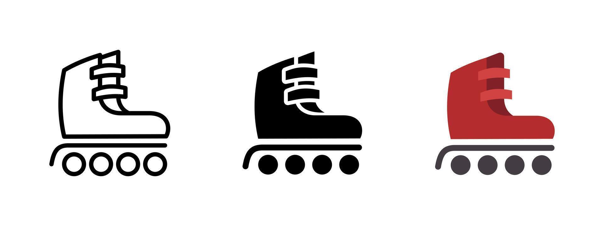 Roller skate icon. Inline boot with four wheels illustration. Used for recreational outdoor activities and sports symbol. Represents motion, fun and active lifestyle sign. vector
