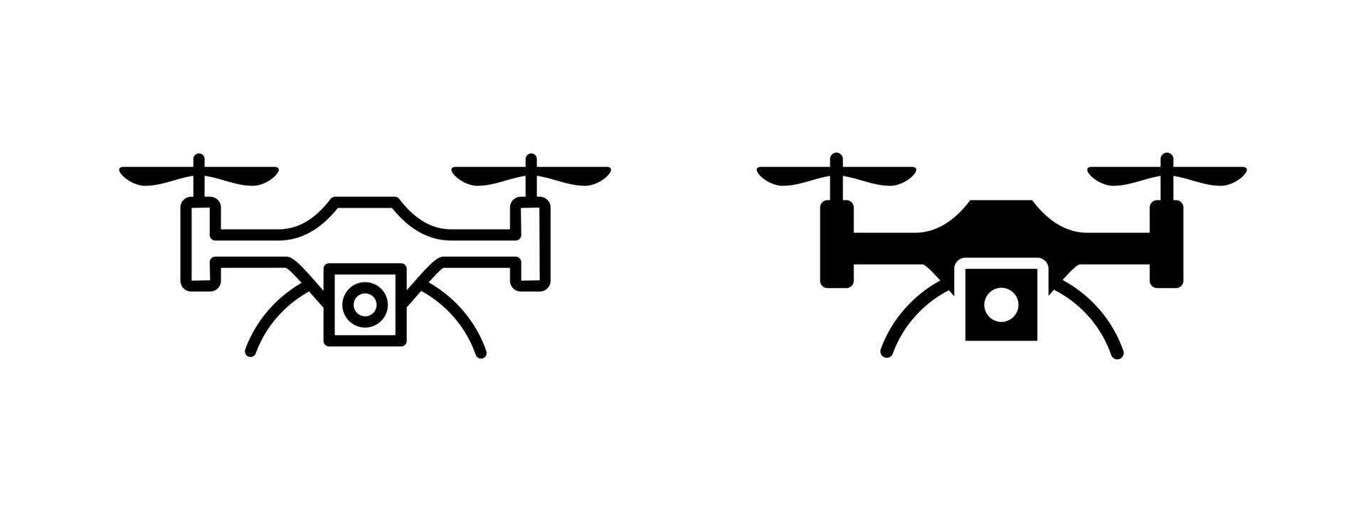 Drone icon. Quadcopter with mounted camera and dual propellers illustration. Aerial photography and equipment symbol. Flying surveillance and navigation device. Modern gadget pictogram. vector