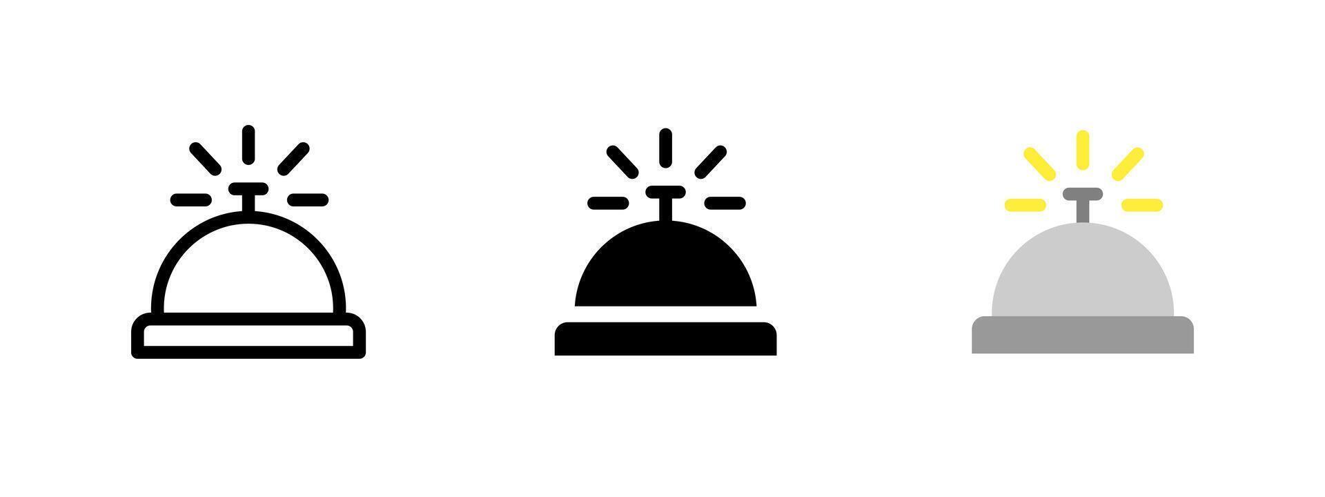 Bell icon. Hotel service bell with sound rays indicating a call for attention . Used at reception desks in hospitality or customer support contexts symbol. Concierge and front desk sign. vector