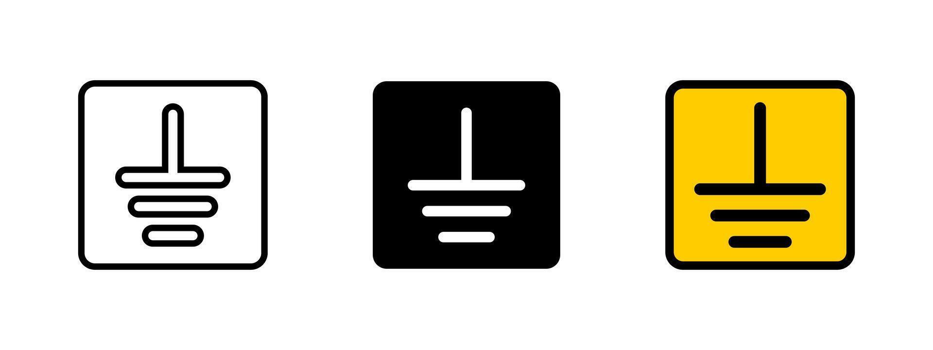 Ground icon. Electrical ground reference symbol for safety connection illustration. Provides circuit protection and wiring reference symbol. Earthing system sign. Equipment safety pictogram. vector