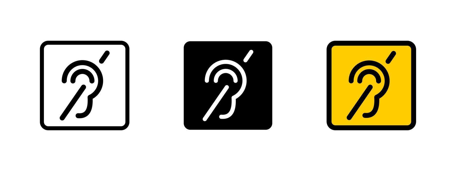 Hearing icon. Human ear with sound waves for accessibility deaf or hard-of-hearing individuals illustration. Used in public spaces for assistive listening support symbol. Accessibility sign. vector