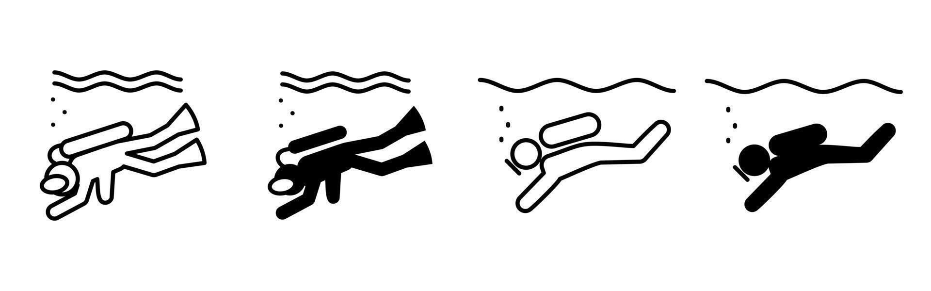 Scuba diving icon. Person swimming underwater with oxygen tank, mask and fins illustration. Recreational underwater activity symbol. Ocean exploration and diving sport sign. Aquatic pictogram. vector