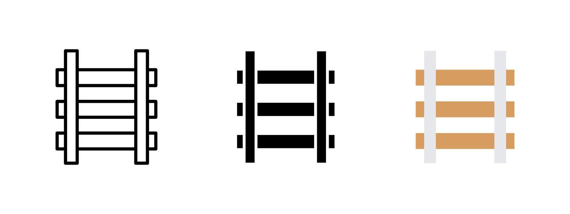 Railway icon. Straight section of train track with visible wooden ties illustration. Transportation and travel infrastructure symbol. Rail transport and directional path pictogram. vector