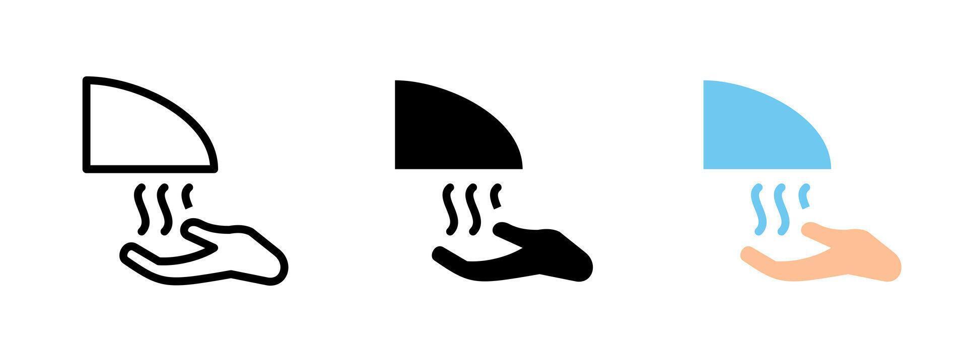 Hand dryer icon. Airflow from wall-mounted device drying hand illustration. Touchless hygiene equipment for public restrooms symbol. Automatic sanitation sign. Clean air pictogram. vector