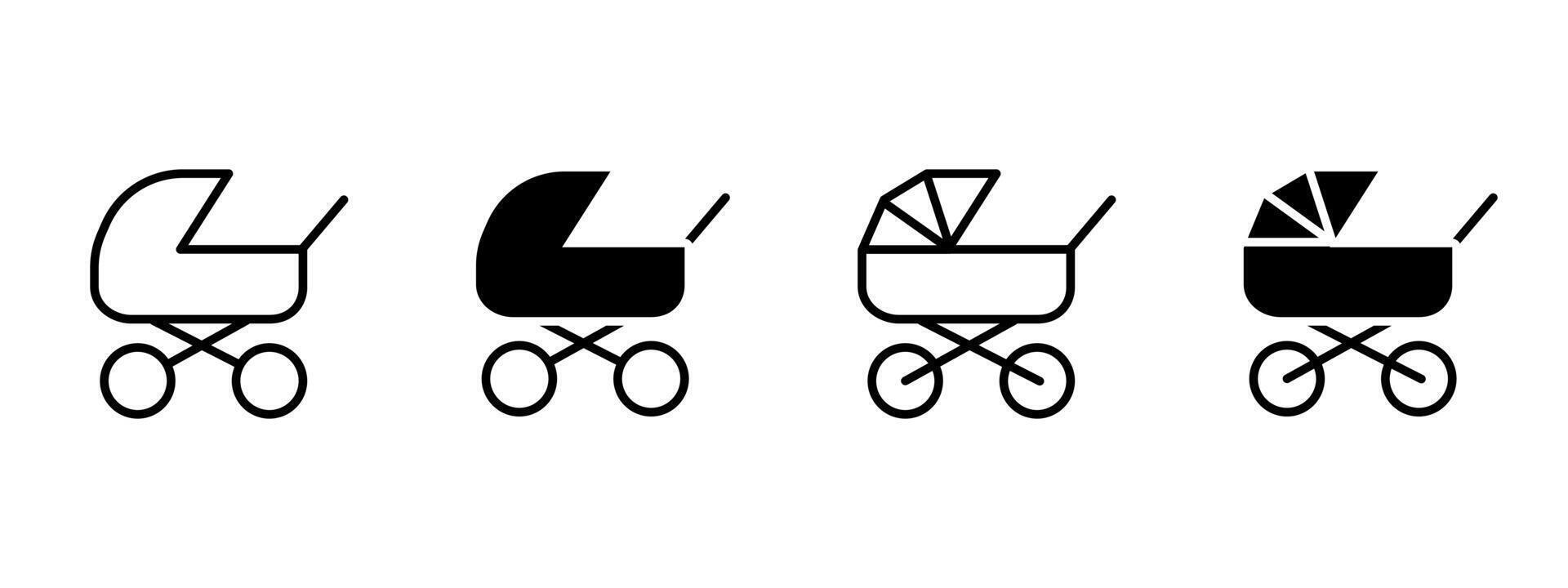 Stroller icon. Classic baby carriage with rounded canopy and crossed wheel frame illustration. Infant transport and parenting tool symbol. Mobility aid for newborns sign. Childcare pictogram. vector
