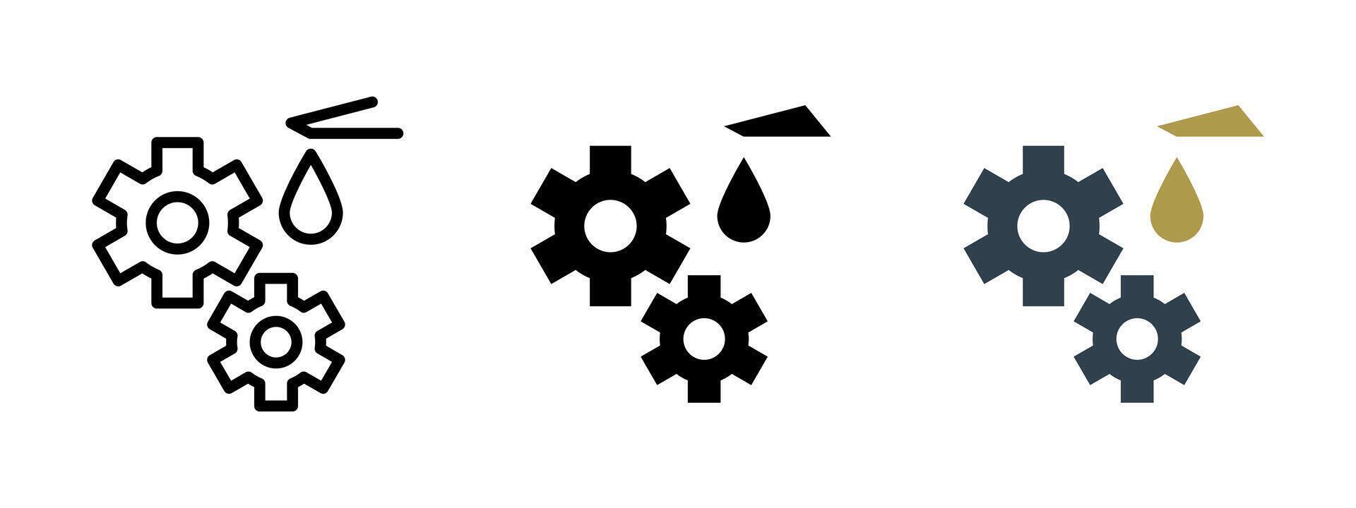 Gear oil icon. Mechanical gears with oil drop from nozzle illustration. Symbol of maintenance and lubrication in machinery service. Suitable for engineering and industrial process themes. vector