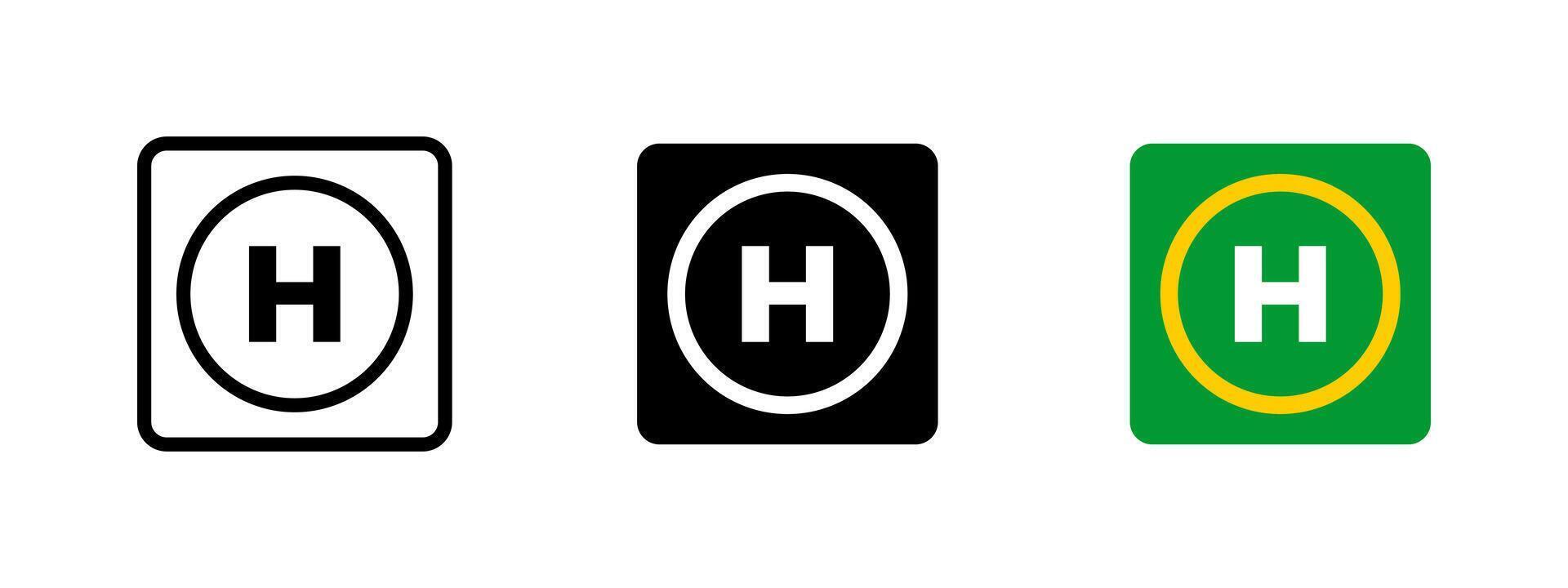 Helipad icon. Bold capital H centered within a solid circle illustration. Helicopter landing zone and aviation transport symbol. Emergency airfield and heliport sign. vector