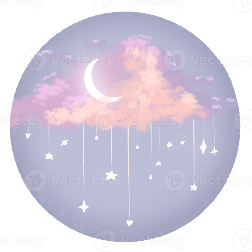 a purple cloud with stars and a moon in the sky png