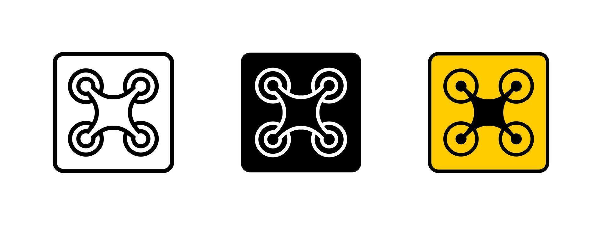 Drone icon. Sleek quadcopter with four propellers illustration. Remote aerial device symbol. Modern UAV technology sign. Aerial photography and robotics pictogram. vector