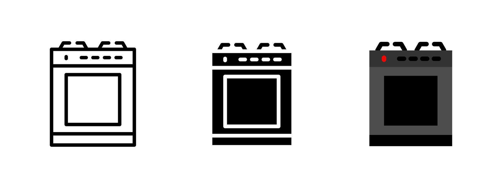 Stove icon. Classic kitchen oven with four burners and front control panel illustration. Cooking appliance for home use symbol. Heat control and meal preparation sign. Domestic design pictogram vector