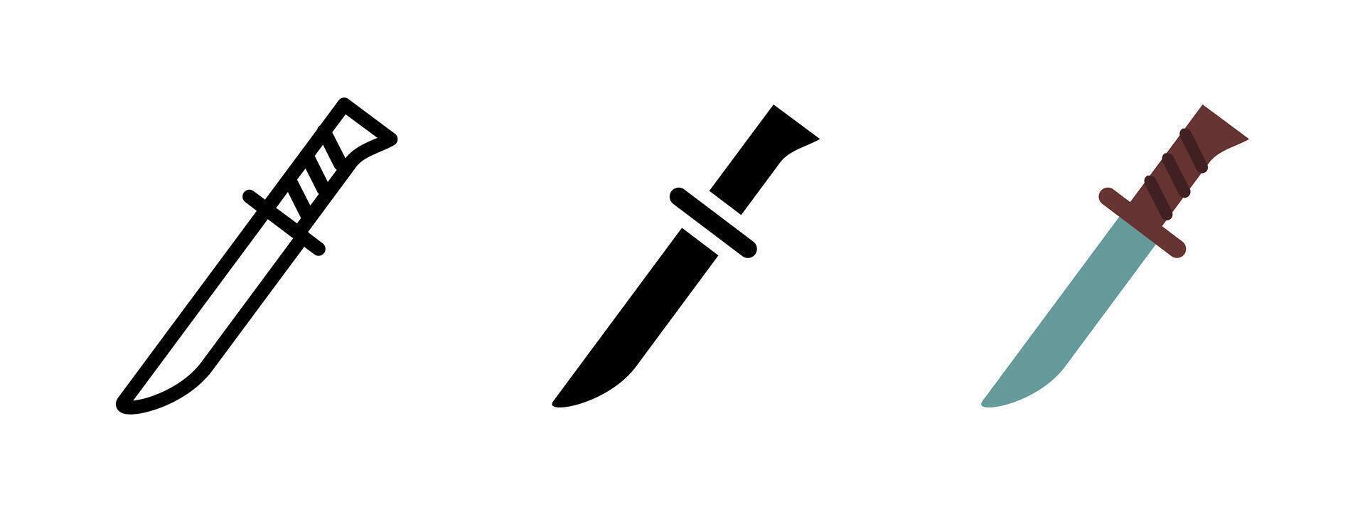 Knife icon. Tactical combat knife with curved blade and ribbed handle illustration. Weapon used in military, survival or hunting scenarios. Sharp-edged tool and defense item pictogram. vector