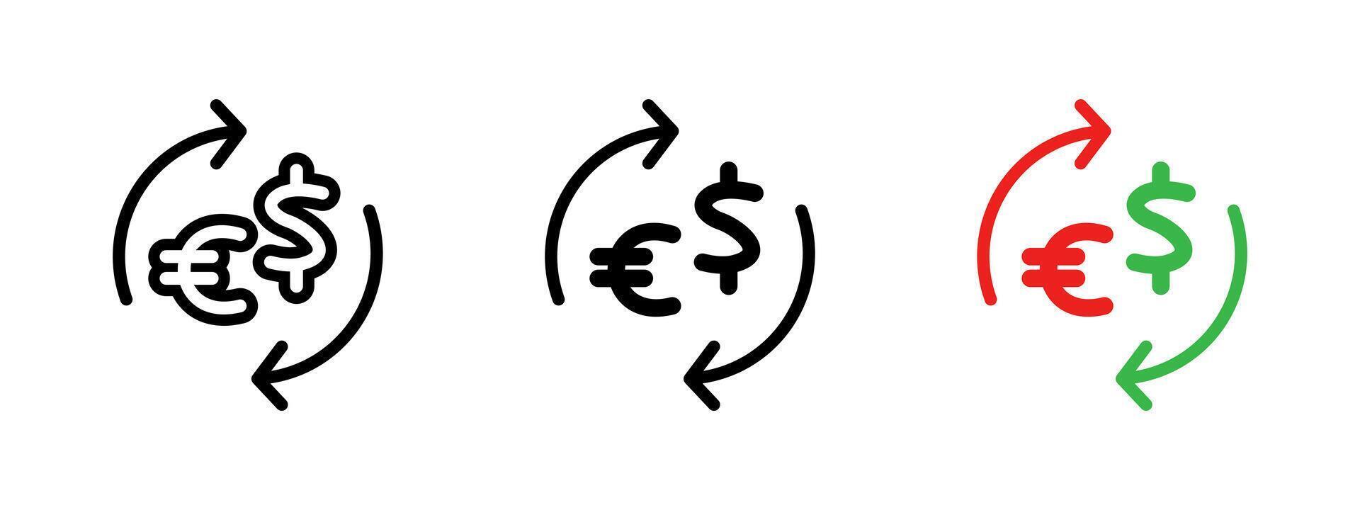 Exchange icon. Euro and dollar currency signs with circular arrows illustration. Represents money conversion and financial transaction symbol. Global trade and currency rate pictogram. vector