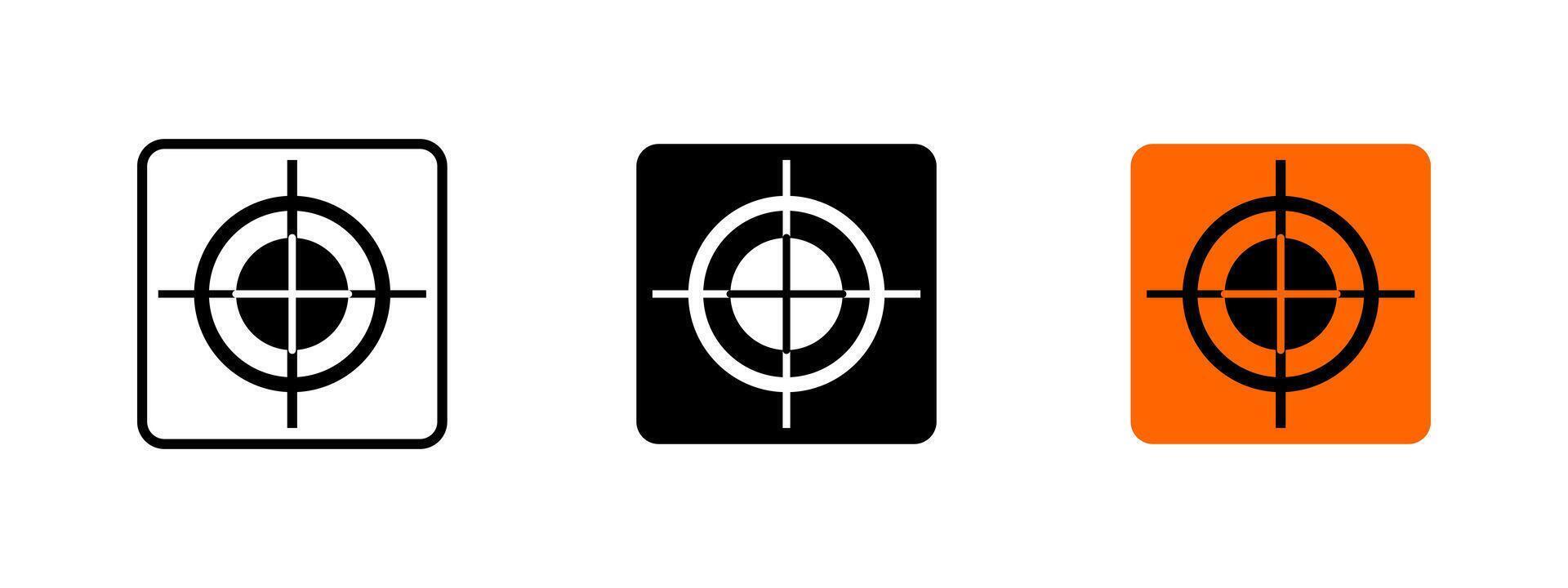 Target aiming icon. Centered bullseye with concentric circles representing shooting range illustration. Symbol of precision aiming and firearm training sign. vector