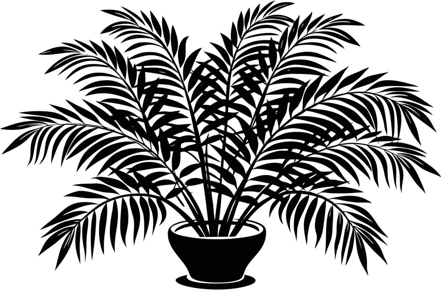 Dramatic Black and White Silhouette of a Lush Indoor Palm Plant in a Pot, Exuding Tropical Vibes vector
