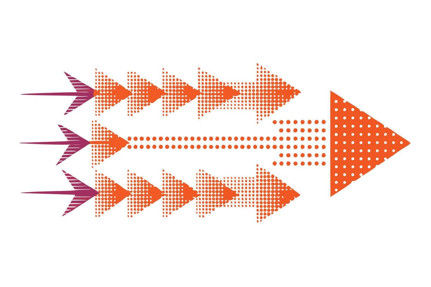 Dynamic Orange Arrows Merging into One Abstract Forward Motion and Progress Graphic Design - Professional digital artwork with vibrant colors and detailed composition vector