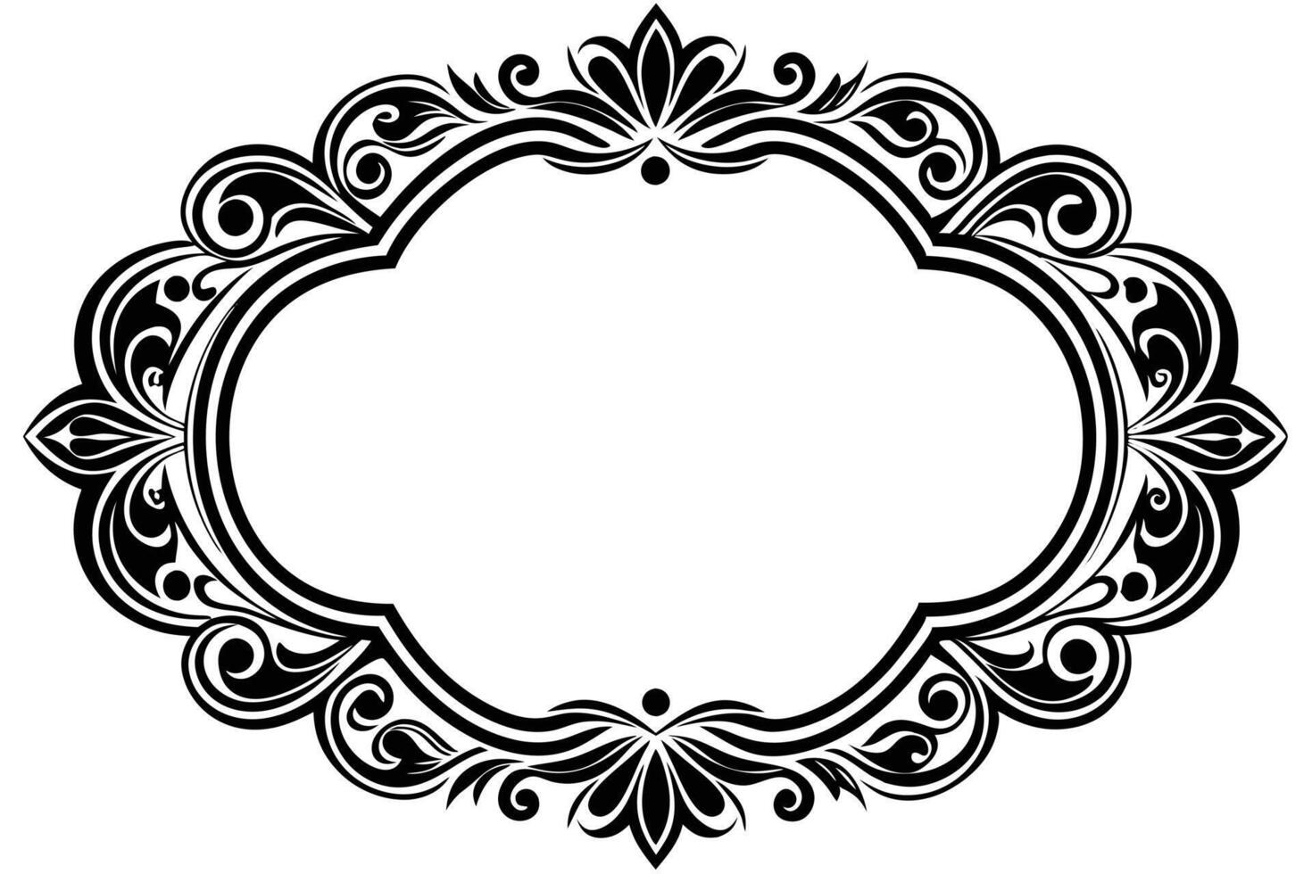Elegant Black and White Floral Frame, Ornate Design for Vintage Invitations, Romantic and Classic Style, Perfect for Wedding Announcements vector