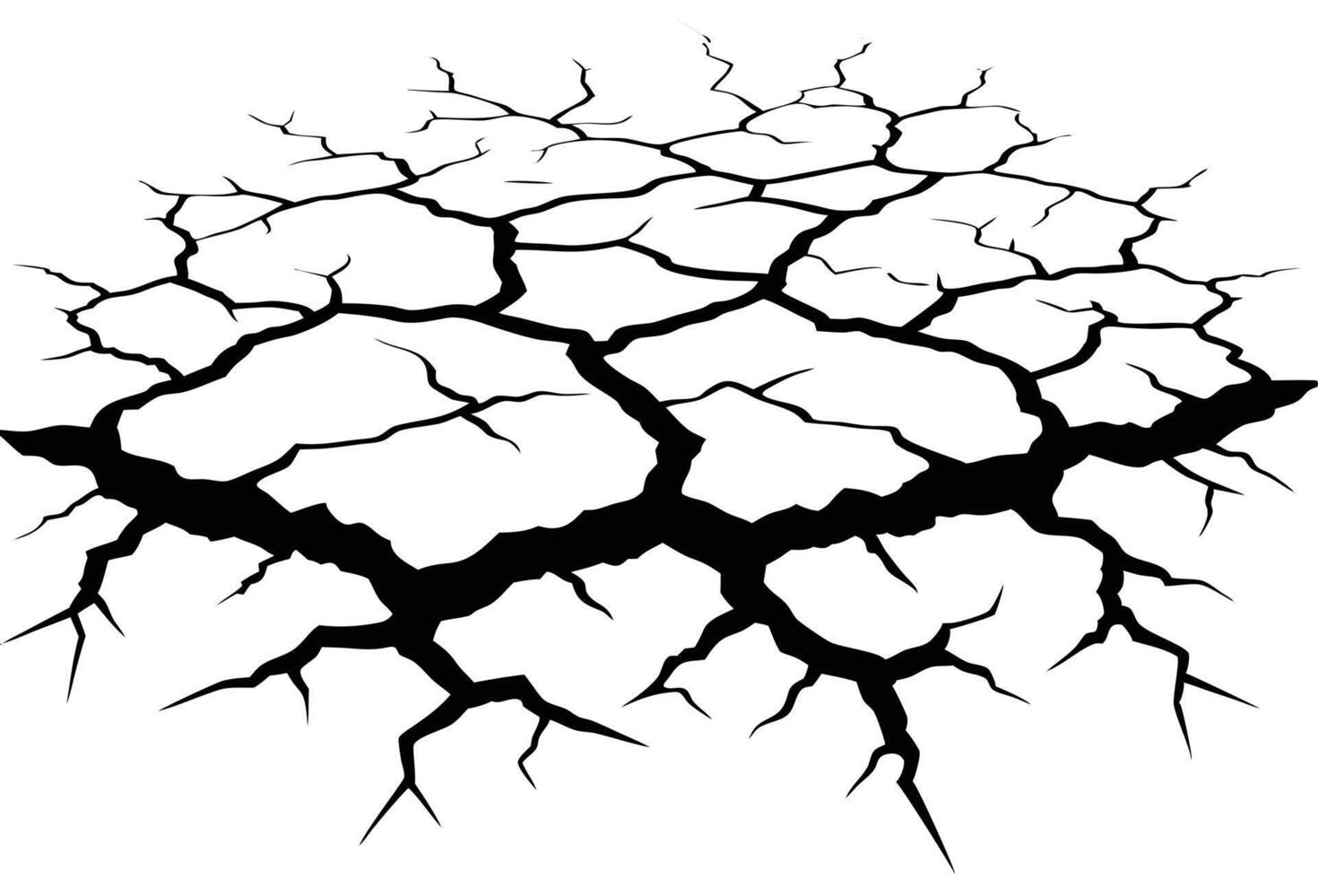 Stark, Desolate Landscape A Dramatic Black and White Illustration of Cracked, Dry Earth Under a Bleak, Sunbaked Sky vector