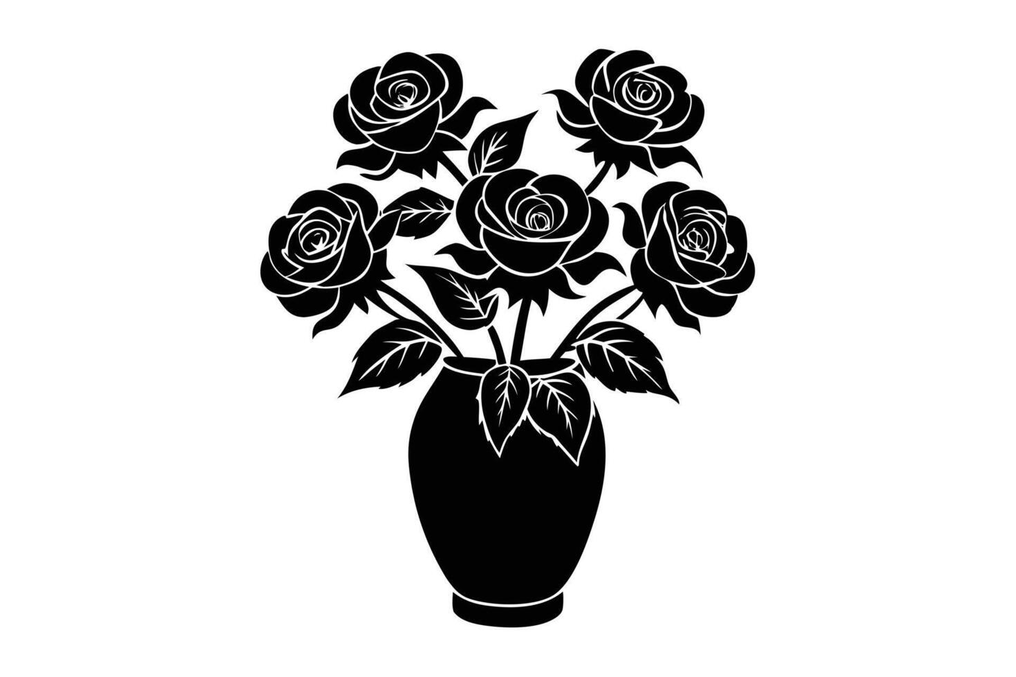 Elegant Black and White Silhouette of Roses in a Vase, a Romantic and Moody Floral Still Life vector