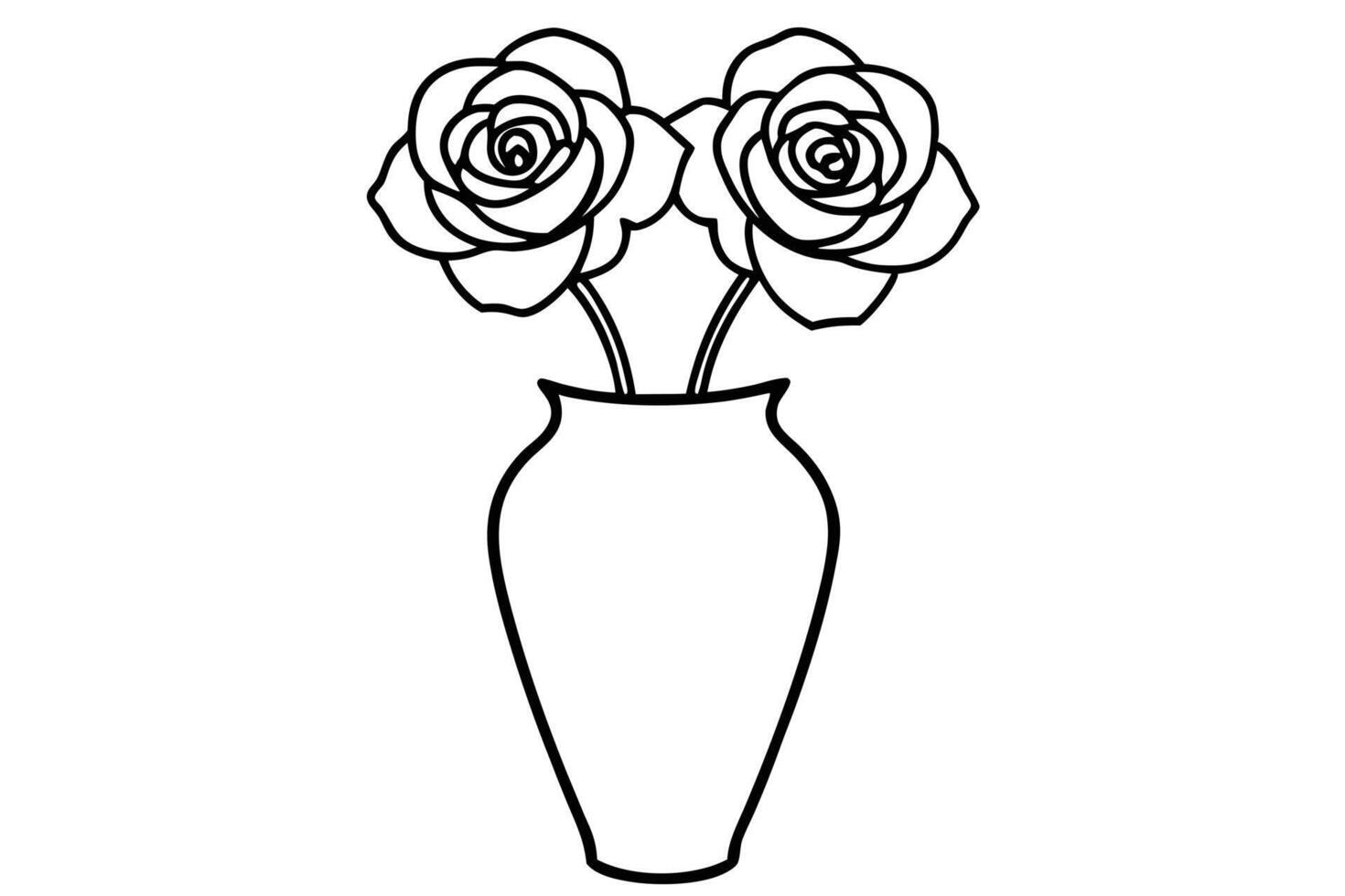 Serene Line Art Drawing of Two Roses in a Vase Elegant Floral Illustration in a Simple, Minimalist Style vector