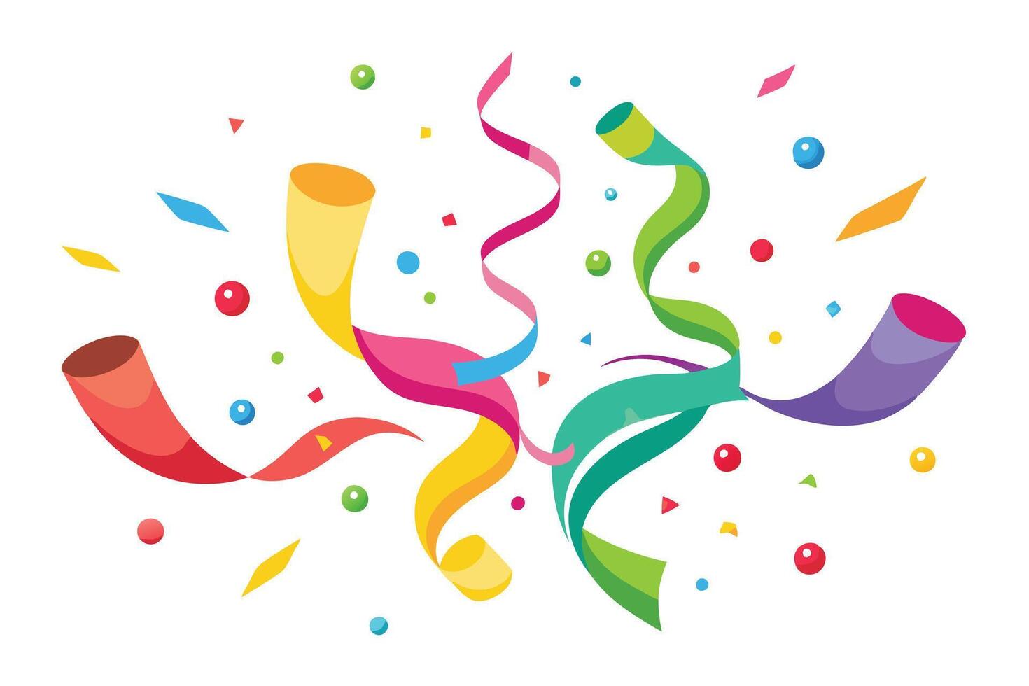 Joyful Celebration Colorful Confetti and Streamers Exploding in a Festive White Background - Professional digital artwork with vibrant colors and detailed composition vector