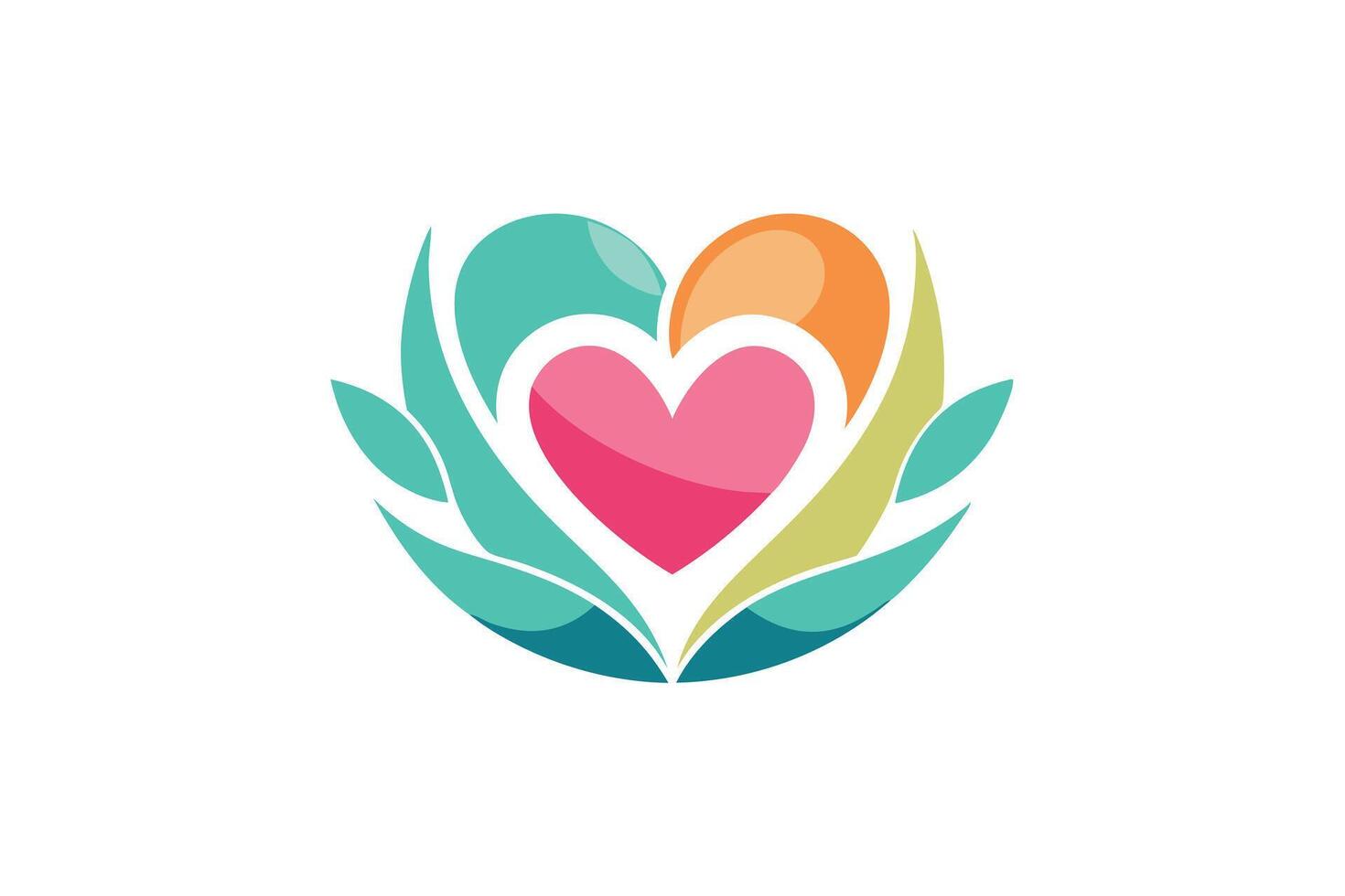 Serene Colorful Heart Logo Design Peaceful Abstract Heart Surrounded by Tranquil Leaves, Representing Love, Nature, and Harmony vector