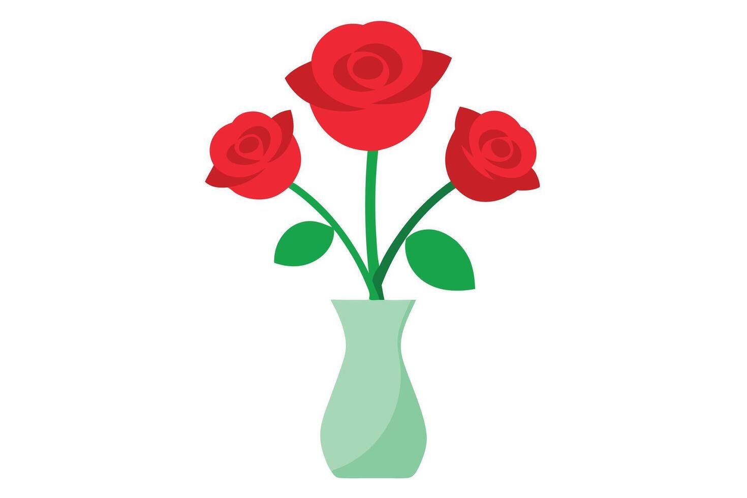 Three Red Roses in a Mint Green Vase A Simple, Elegant Floral Arrangement, Perfect for Romantic Decor vector