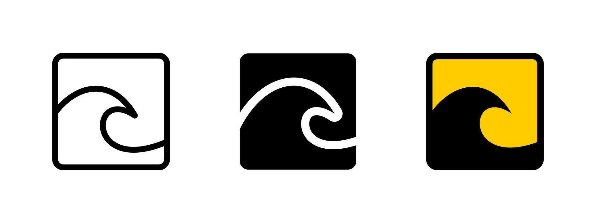Wave icon. Powerful ocean wave crest illustration. Highlights coastal hazard and surf nature symbol. Ideal for beach, travel and recreation sign. Tsunami warning pictogram. vector